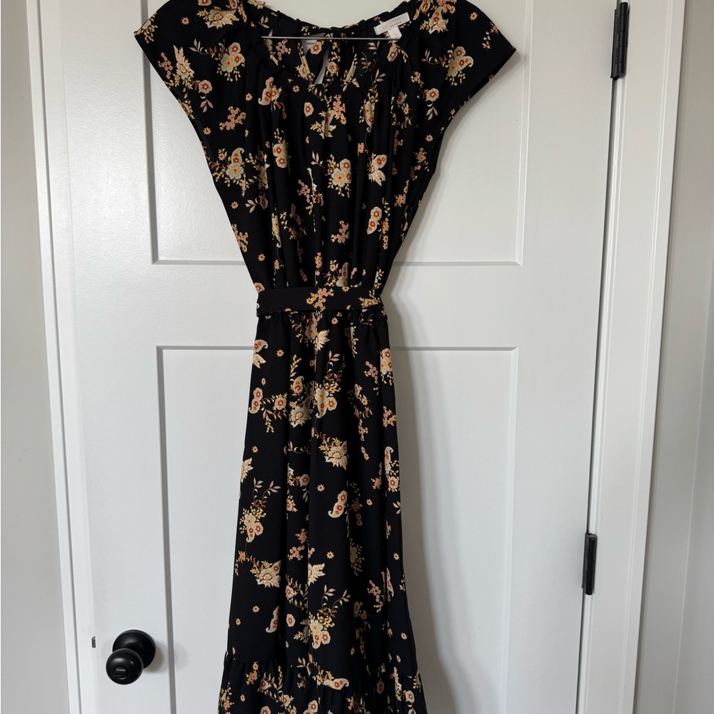 LC Lauren Conrad Black & Tan Maxi Sundress with Dolman Cap Sleeves